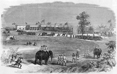 A abertura da estrada de ferro do indiano do leste: A estação de Burdwan, 1855 de English School