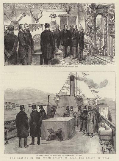 A Abertura da Ponte da Forth por HRH o Príncipe de Gales (gravura) de English School