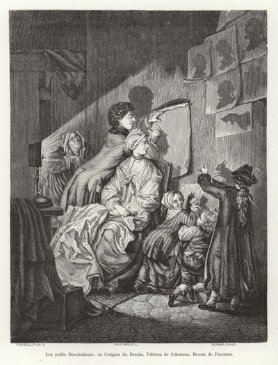 A origem da pintura: uma família fazendo sombras chinesas de English School