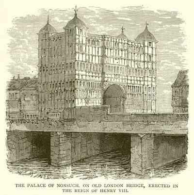 O Palácio de Nonsuch, na antiga ponte de Londres, erguido no reinado de Henrique VIII de English School