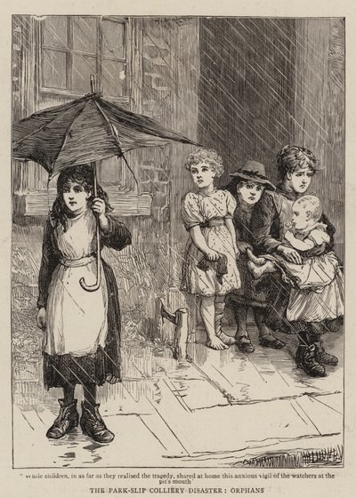 O Desastre de Park-Slip Colliery, Orphans (gravura) de English School