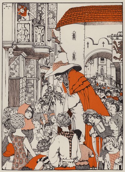 O Flautista de Hamelin (litografia a cores) de English School