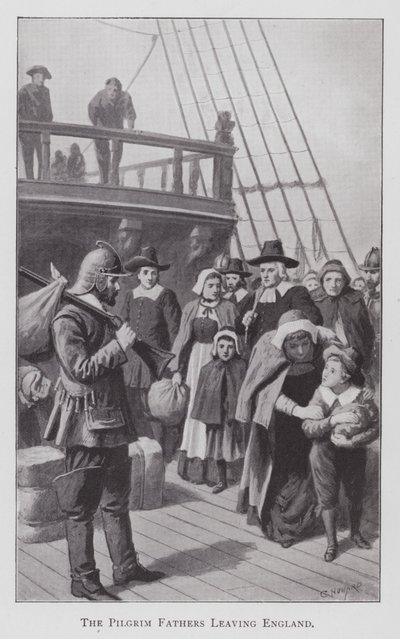 Os Pais Peregrinos Saindo da Inglaterra (litho) de English School