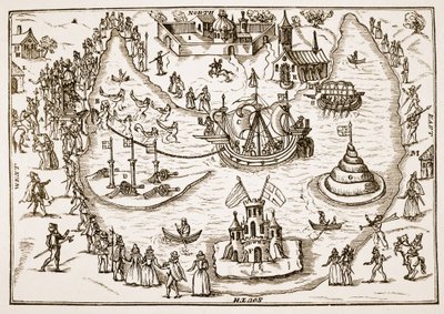 A Lagoa em Elvetham durante a visita da Rainha Elizabeth, do The Honorable Entertainment dado ao Queens Majestie em Prgresse em Elvetham em Hampshire pela Honble Right the Earl of Hertford, 1591 ( de English School