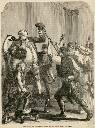 A Populace Obrigando Luís XVI a Adotar o Boné Vermelho, 1792 de English School