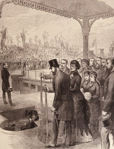 O Príncipe de Gales Abrindo as Novas Docas do Norte em Liverpool, do The Illustrated London News, 17 de setembro de 1881 de English School