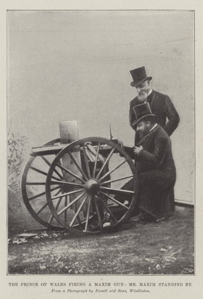 O Príncipe de Gales a disparar uma Maxim Gun, Sr. Maxim a postos (gravação) de English School