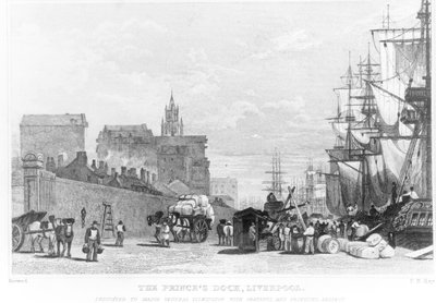 Doca do Príncipe, Liverpool, gravado por FR Hay, c.1830 de English School