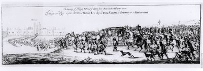 A Procissão de Carlos II (1630-85) e sua Nova Rainha, Catarina de Bragança (1638-1705), de Portsmouth a Hampton Court, 1662 de English School
