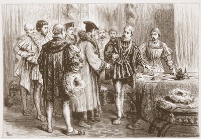 Os príncipes protestantes que assinam sua confissão, ilustração da história do protestantismo por James Aitken Wylie (1808-1890), bar. 1878 de English School