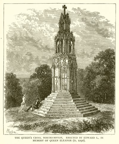 O Queens Cross, Northampton. Erguido por Edward I, em memória da rainha Eleanor (D. 1290) de English School