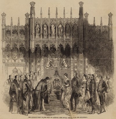 Visita da Rainha à cidade de Londres, o trono real no Guildhall (gravura) de English School
