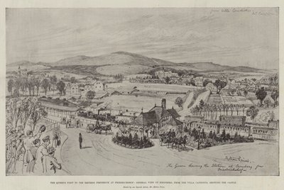 A visita da Rainha à Imperatriz Frederick em Friedrichshof, Vista Geral de Kronberg, da Villa Candidus, mostrando o Castelo (gravura) de English School