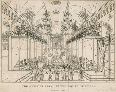 O julgamento do Queens na Casa dos Pares, agosto de 1820 de English School