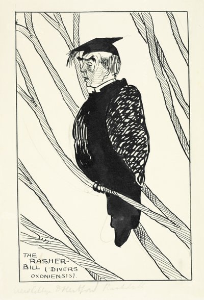 O Rasher-Bill (Mergulhadores Oxoniensis): Hastings Rashdall (1858-1924) (caneta e tinta e lápis sobre papel) de English School