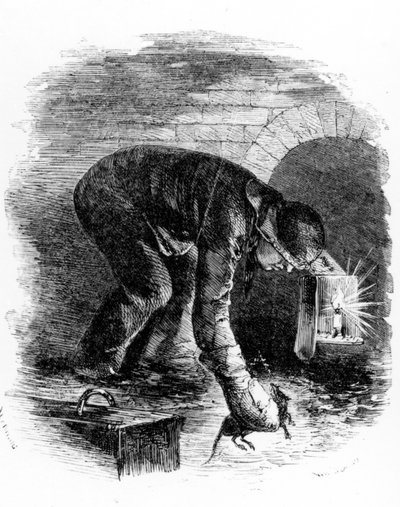 Os apanhadores de ratos dos esgotos, ilustração de "London Labour and the London Poor", de Henry Mayhew, c.1840s de English School