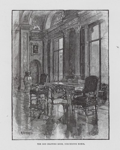 A Sala de Desenho Vermelha, Dorchester House (litografia) de English School