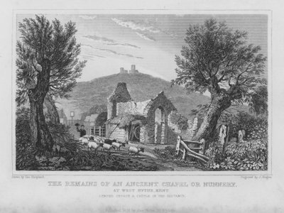 Restos de uma antiga capela ou convento de freiras em West Hythe, Kent (gravura) de English School