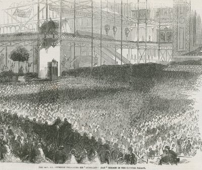 O Reverendo Charles Haddon Spurgeon pregando seu sermão do Dia da Humilhação no Palácio de Cristal de English School