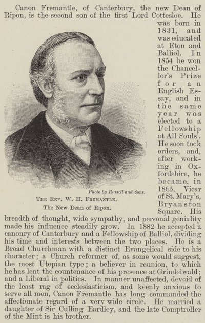 O Reverendo W H Fremantle, o Novo Reitor de Ripon (gravura) de English School