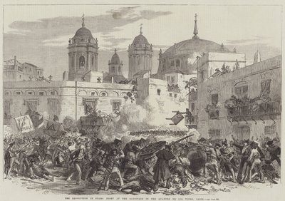 A Revolução em Espanha, Luta na Barricada do Bairro de Los Vinas, Cádis (gravura) de English School