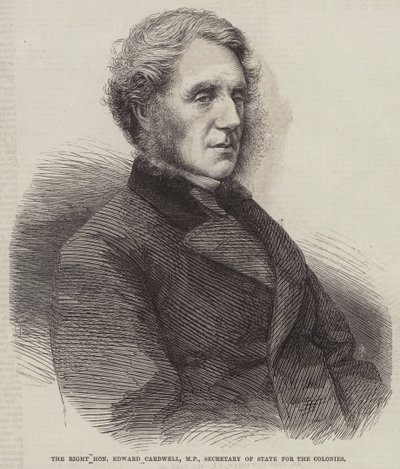O Honorável Edward Cardwell, Deputado, Secretário de Estado das Colónias (gravura) de English School