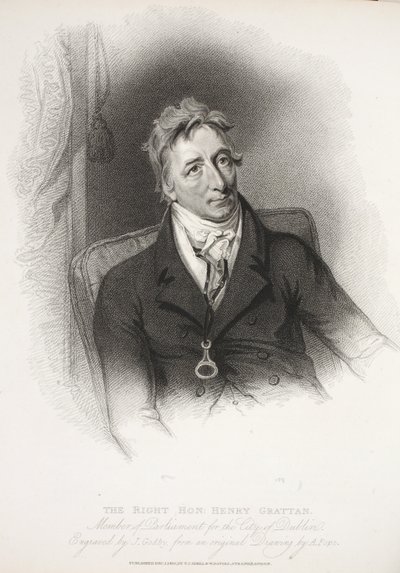 O Honorável Henry Grattan, por J. Godby de desenho original por A. Pope, 1810 de English School