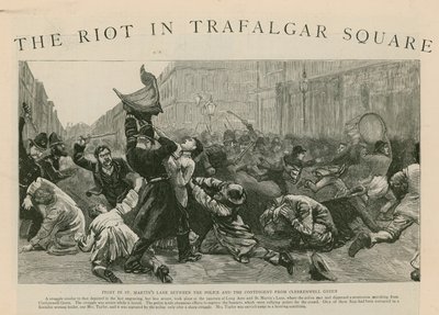 The Riot em Trafalgar Square: Lute em St Martins Lane entre a polícia e o contingente de Clerkenwell Green de English School