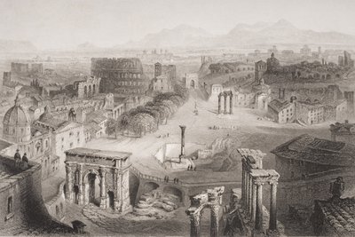 O Fórum Romano do Monte Capitolino, em Roma, gravado por A. Willmore de English School