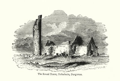 A Torre Redonda, Tullosherin, Dungarvan (gravura) de English School