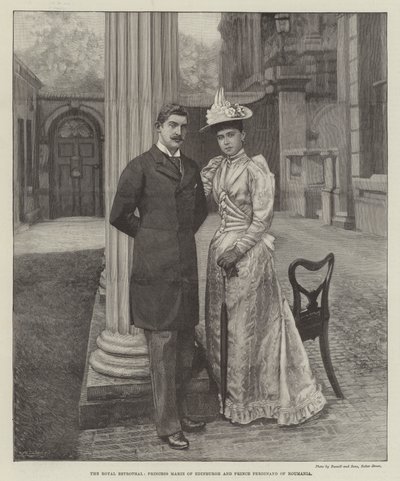 O Royal Betrothal, Princesa Maria de Edimburgo e o Príncipe Fernando de Roumania (gravura) de English School