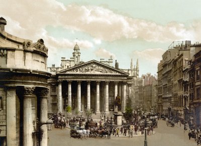 The Royal Exchange, Londres (foto colorida à mão) de English School