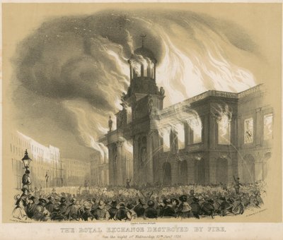 The Royal Exchange, Londres, destruído pelo fogo na noite de 10 de janeiro de 1838 de English School