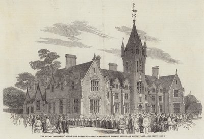 A Escola dos Maçons Reais para Crianças Femininas, Wandsworth Common, abriu na segunda-feira passada (gravura) de English School