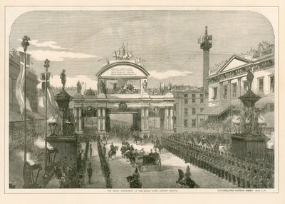 A procissão real no grande arco, ponte de Londres de English School