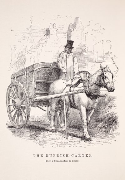 O Carter do Rubbish, do daguerreotype por Richard Beard, ilustração do trabalho de Londres e London Poor por Henry Mayhew, bar. 1862 de English School