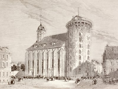 A Rundetarn ou Torre Redonda em Copenhaga, Dinamarca, no século XIX (litografia) de English School