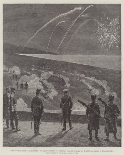 As Manobras Militares Russas, o Czar observando a Luz de Busca Elétrica e a Sinalização de Foguetes no Krasnoe-Selo (gravação) de English School