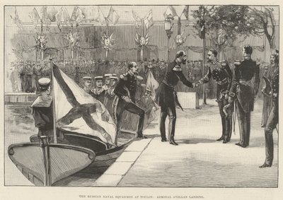 O Esquadrão Naval Russo em Toulon, Almirante Avellan aterragem (gravura) de English School