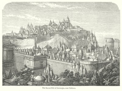 A colina sagrada de Sutrunjya, perto de Palitana (gravura) de English School