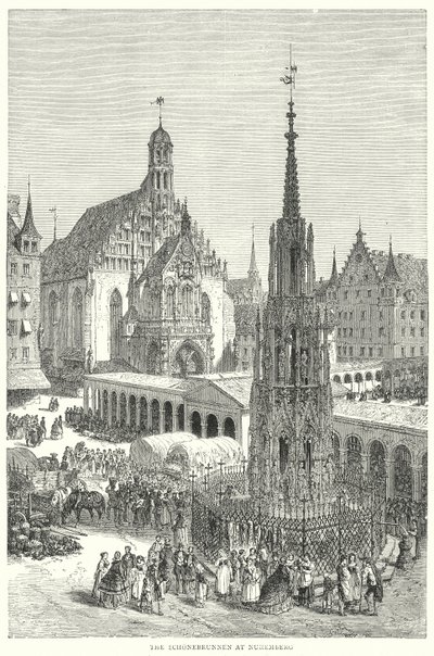 Os Schonebrunnen em Nuremberga (gravura) de English School