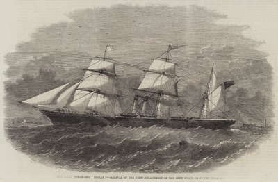 O navio a vapor Screw "Indian," Chegada do Primeiro Destacamento do 100º Regimento no Mersey (gravura) de English School