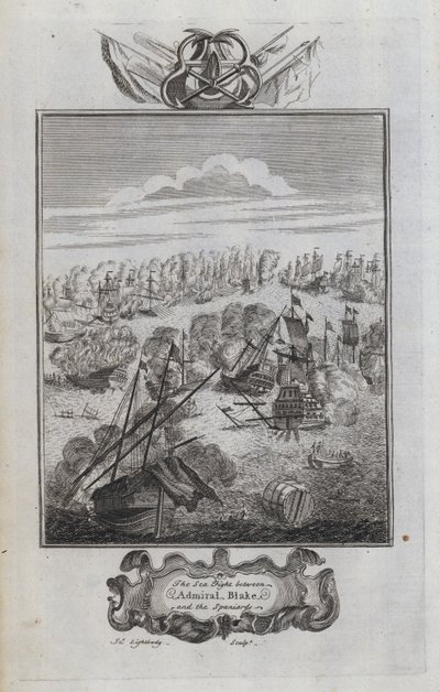 O combate marítimo entre o Almirante Blake e os espanhóis (gravura) de English School
