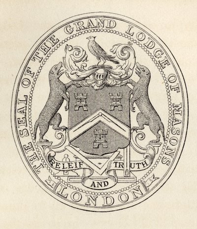 O Selo da Grande Loja dos Maçons, Londres, antes de 1813, de "A História da Maçonaria, volume II", publicado por Thomas C. Jack, Londres, 1883 de English School