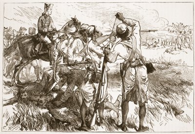 Os Sepoys em Buxar, ilustração da história ilustrada de Cassells da Índia por James Grant, bar. 1879 de English School