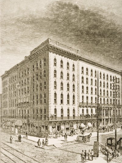 The Sherman Hotel, Chicago, em c.1870, da &39;American Pictures&39; publicado pela Religious Tract Society, 1876 de English School