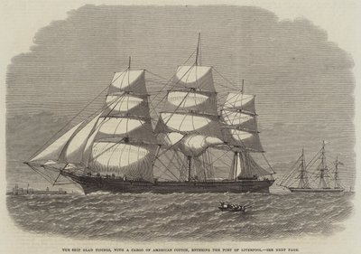 O Navio Glad Tidings, com uma Carga de Algodão Americano, a entrar no Porto de Liverpool (gravura) de English School