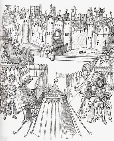 O cerco de Rouen, França, em 1418, de "Uma Breve História do Povo Inglês", de JR Green, publicado em 1893 de English School