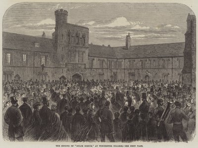 O Canto de "Dulce Domum", no Winchester College (gravura) de English School