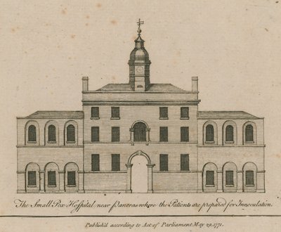 O Smallpox Hospital perto de Pancras, onde os pacientes estão preparados para a inoculação de English School